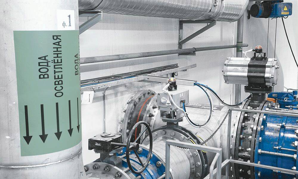 L’utilisation de 120 vérins pneumatiques permet des économies d’approvisionnement en énergie à la station de traitement d’eau de Saint Petersburg. © Festo