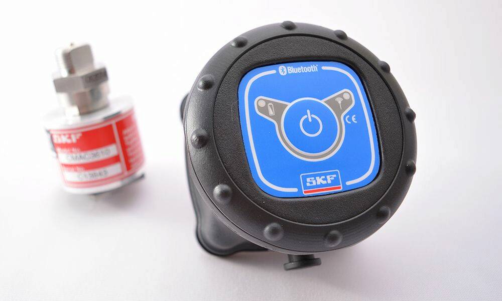 Le SKF Enlight est doté du Wireless Machine Condition Detector (WMCD), capteur mesurant les vibrations et la température et transmettant les données au Data Collect via Bluetooth. © SKF