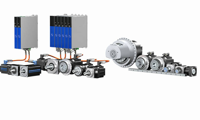 Stöber propose des systèmes d’entraînement électrique incluant crémaillères, pignons, réducteurs de précision, servomoteurs brushless et servovariateurs. © Stöber