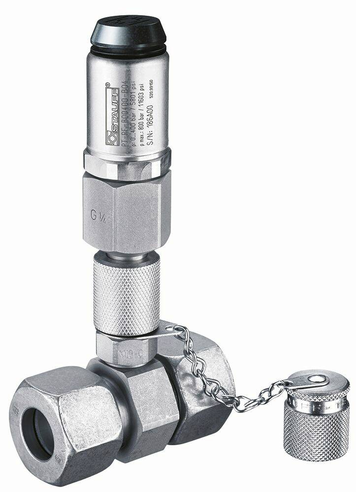  Pour réaliser la mesure, l'adaptateur de l'accumulateur est simplement vissé sur le raccord de remplissage de gaz de l'accumulateur. Stauff