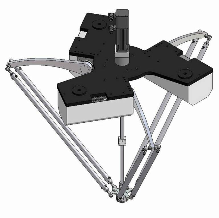 Equipé de servomoteurs KEB, le robot Tripod, à trois pattes, convient aux applications nécessitant un déplacement très rapide de petits objets grâce à une synchronisation très précise de ces servomoteurs. © Keb
