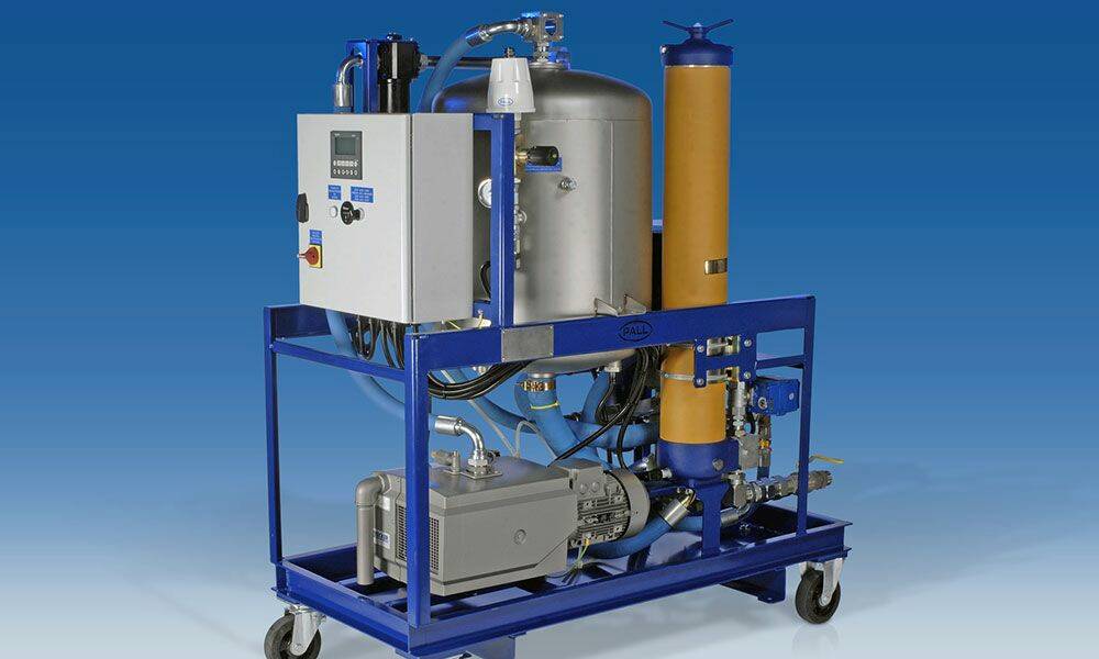 Le purificateur de fluides HNP 075 permet de retirer l'eau libre et dissoute des fluides hydrauliques ou de lubrification. © Pall
