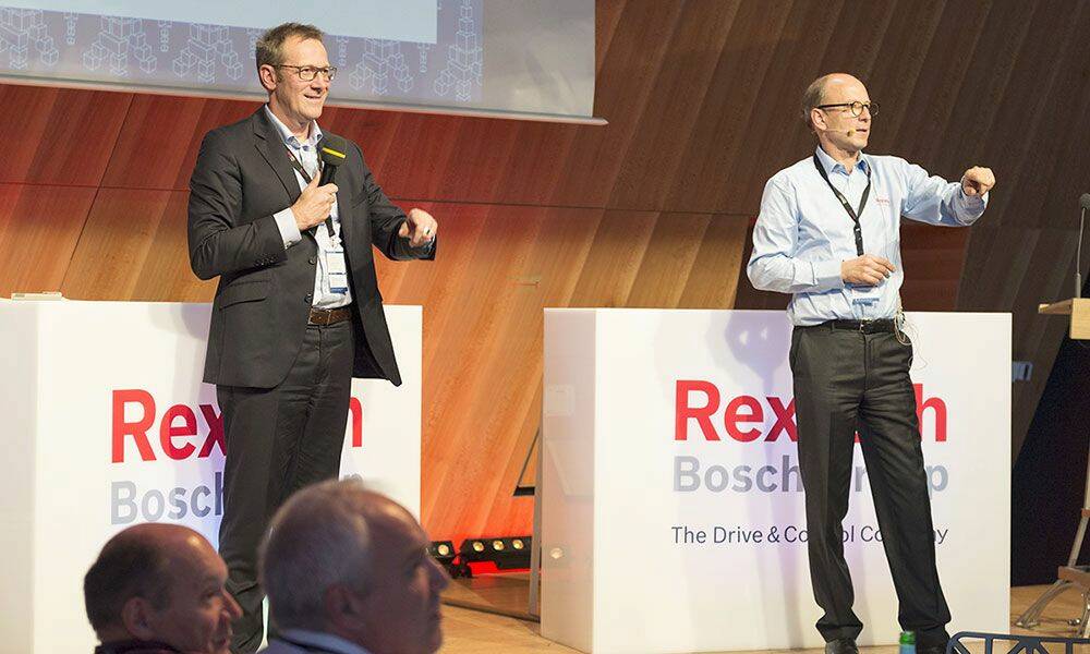 Rolf Najork, président du directoire de Bosch Rexroth AG, et Michel Baltz, président de Bosch Rexroth France. © Imcorporate
