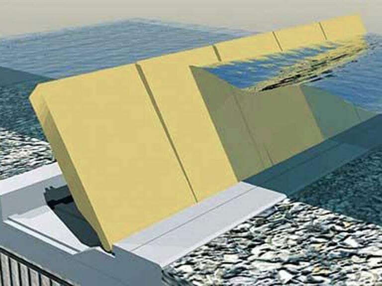Le projet Moise de protection de Venise des hautes eaux utilise des vérins Atos pour le relevave des vannes mobiles. © Atos
